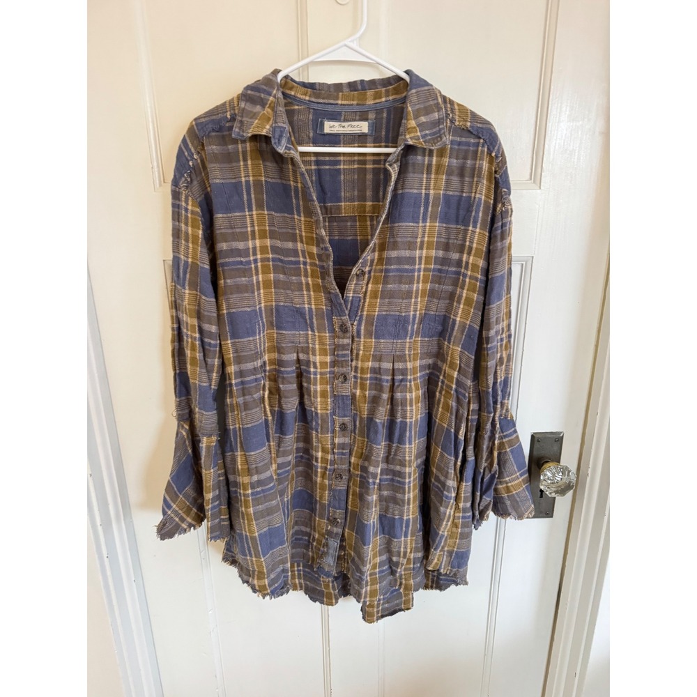Free People One of the Boys plaid button front top size small